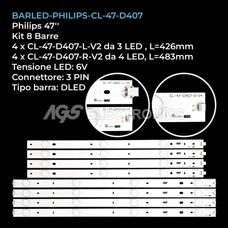 kit 8 barre LED retroilluminazione per Philips 47 pollici modello 47PFG410977