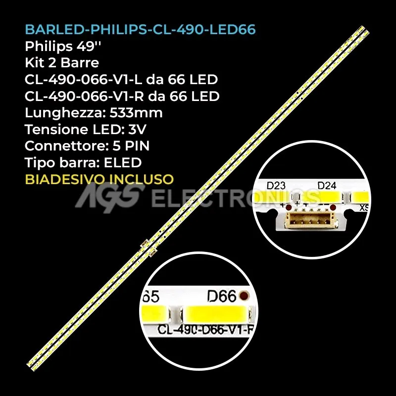 kit 2 barre LED retroilluminazione per Philips 49 pollici modello 49PUS710012
