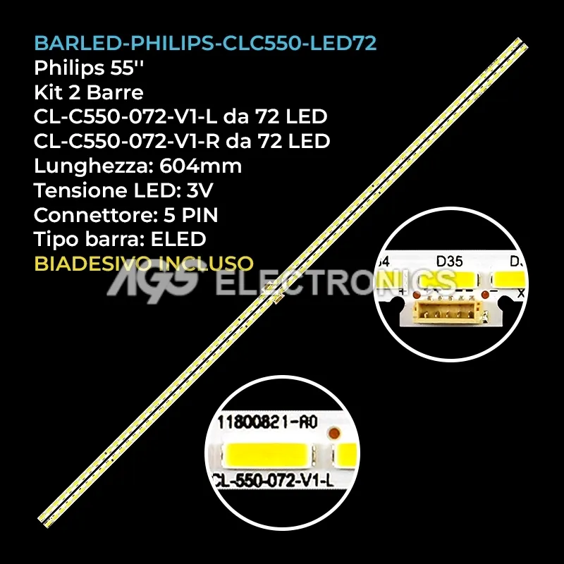 kit 2 barre LED retroilluminazione per Philips 55 pollici modello 55PUS710112
