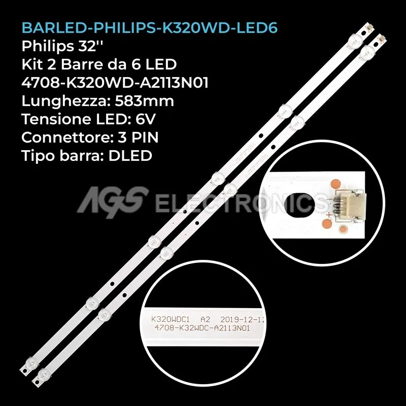kit 2 barre LED retroilluminazione per Philips 32 pollici modello 32DS170
