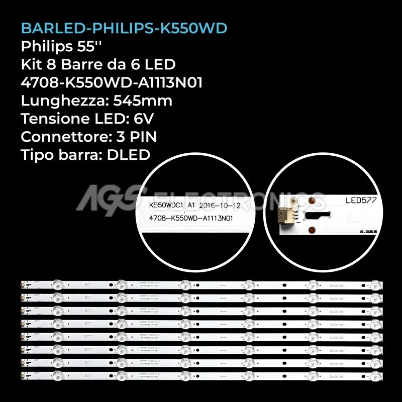 kit 8 barre LED retroilluminazione per Philips 55 pollici modello 55PUF6022T3