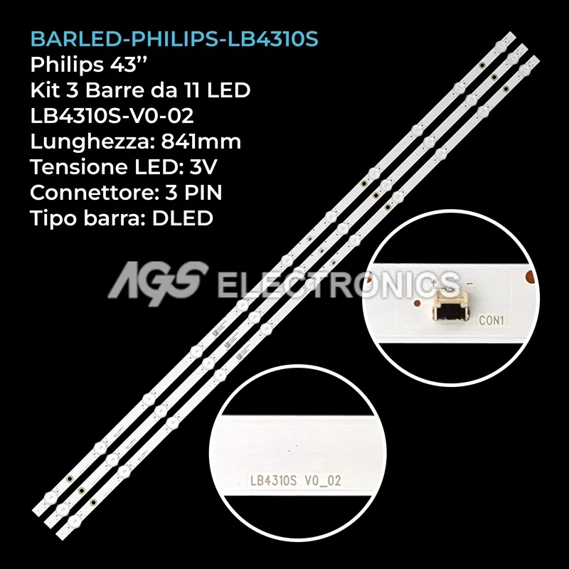 kit 3 barre LED retroilluminazione per Philips 43 pollici modello 43PUS740612