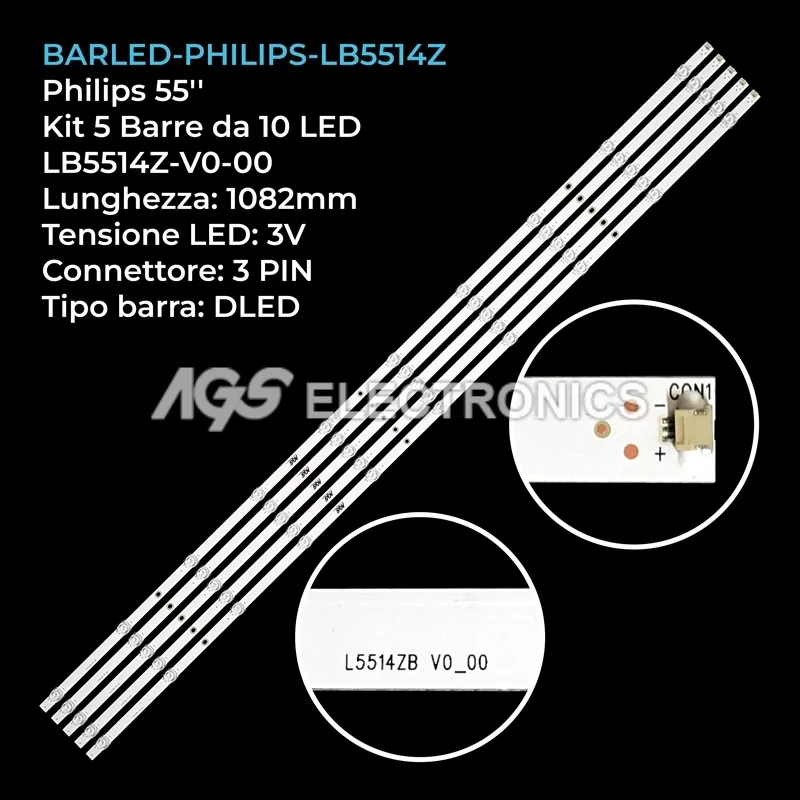 kit 5 barre LED retroilluminazione per Philips 55 pollici modello 55PUS795612