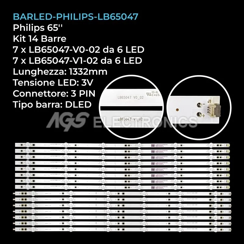 kit 14 barre LED retroilluminazione per Philips 65 pollici modello 65PUS670312