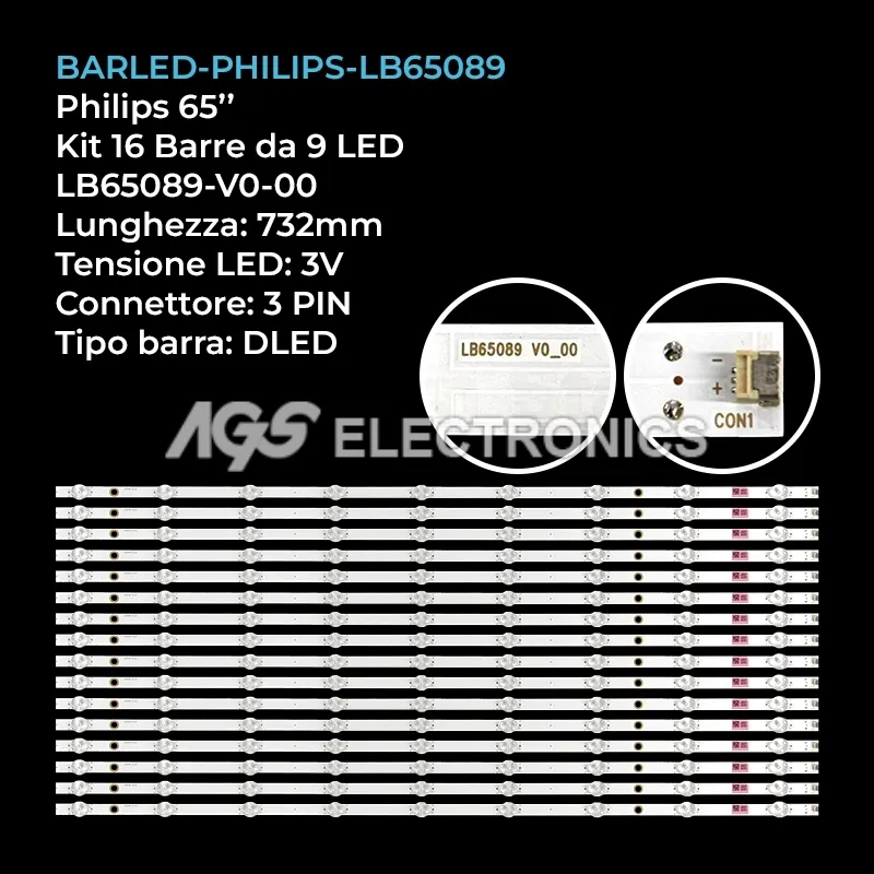 kit 16 barre LED retroilluminazione per Philips 65 pollici modello 65PUS850512