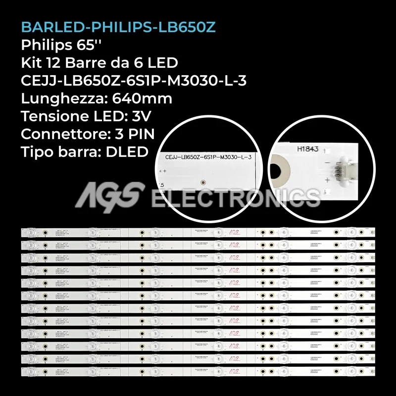 kit 12 barre LED retroilluminazione per Philips 65 pollici modello 65AD08