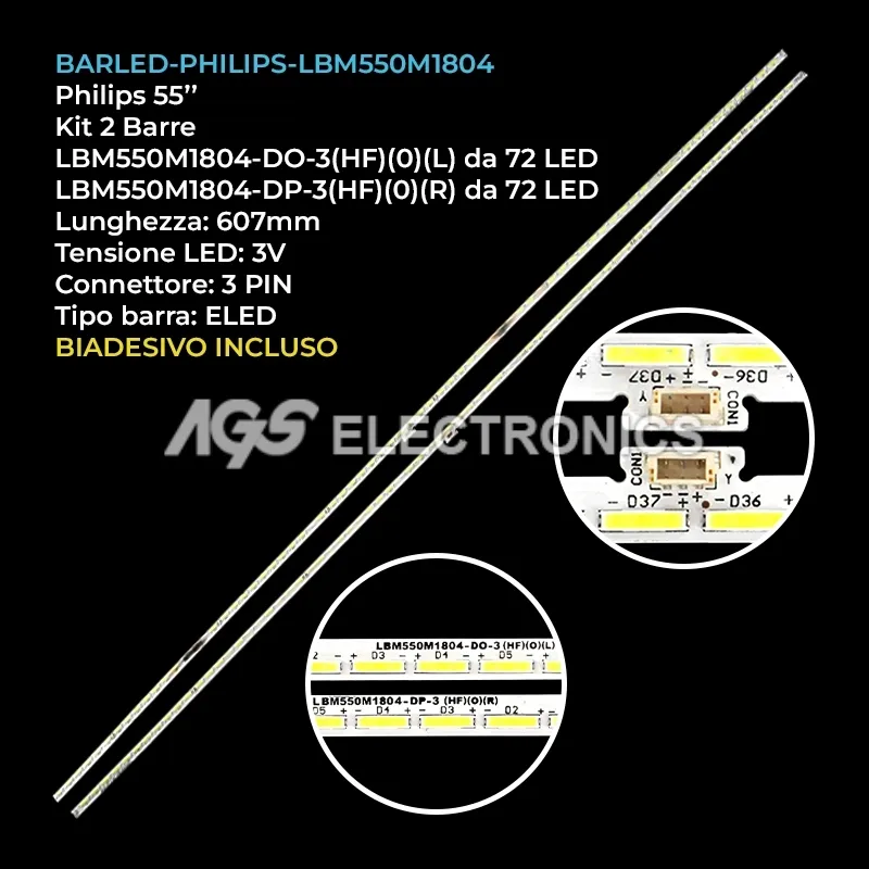 kit 2 barre LED retroilluminazione per Philips 55 pollici modello 55PUS750212