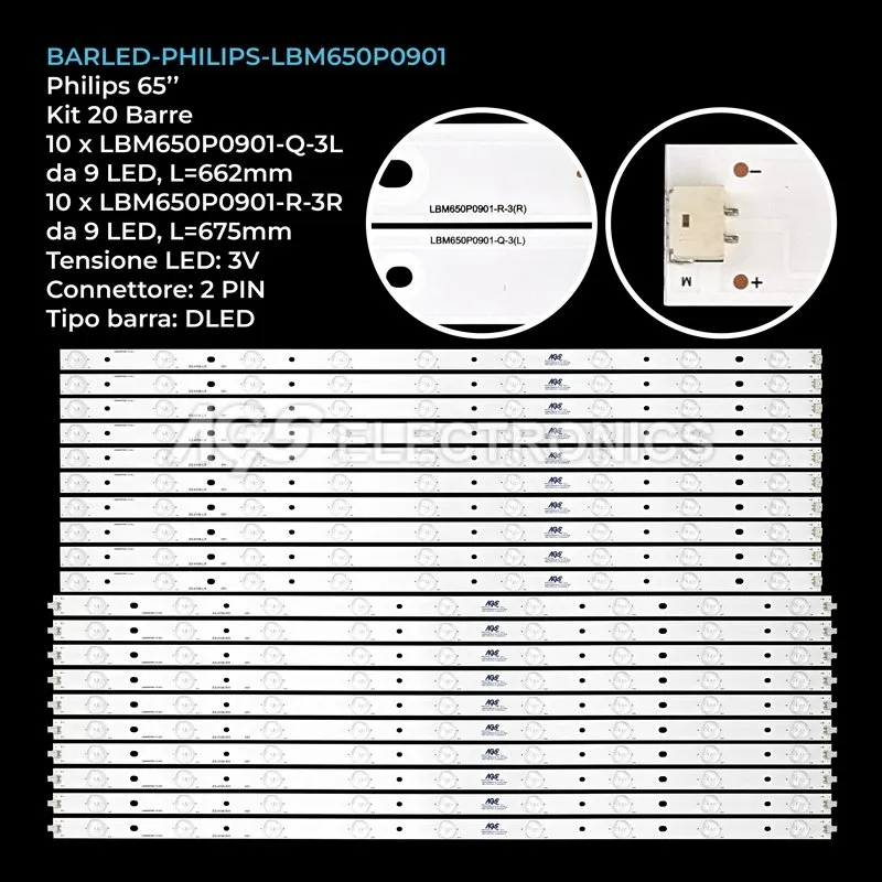kit 20 barre LED retroilluminazione per Philips 65 pollici modello 65PFS665912