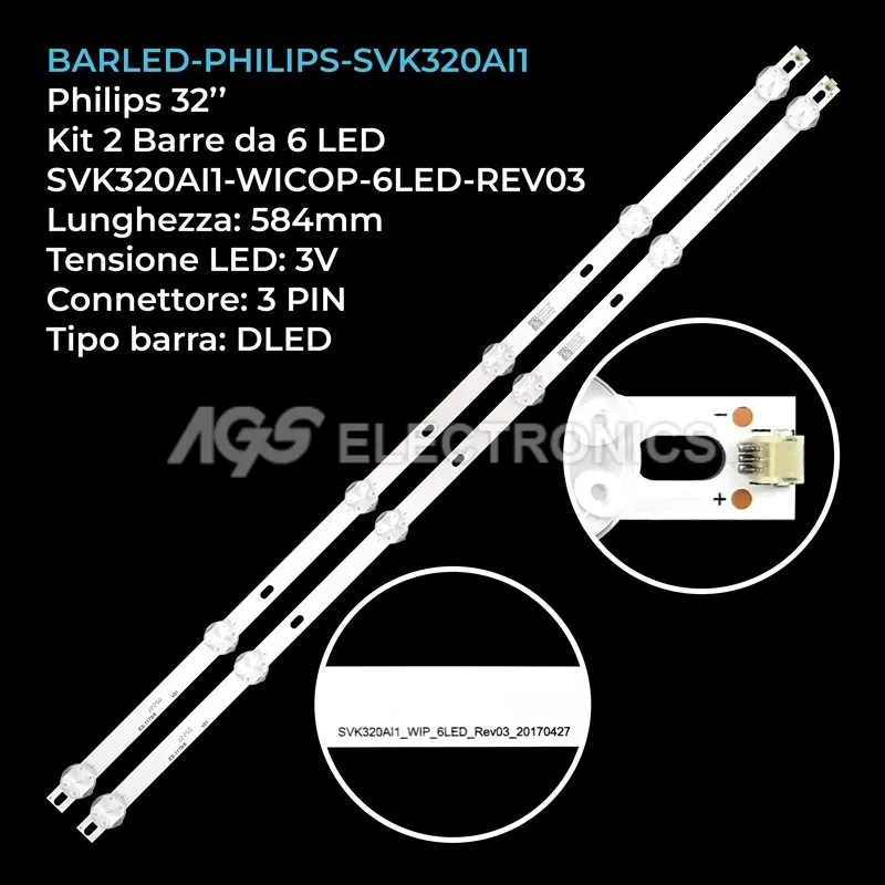 kit 2 barre LED retroilluminazione per Philips 32 pollici modello 32PHS401212