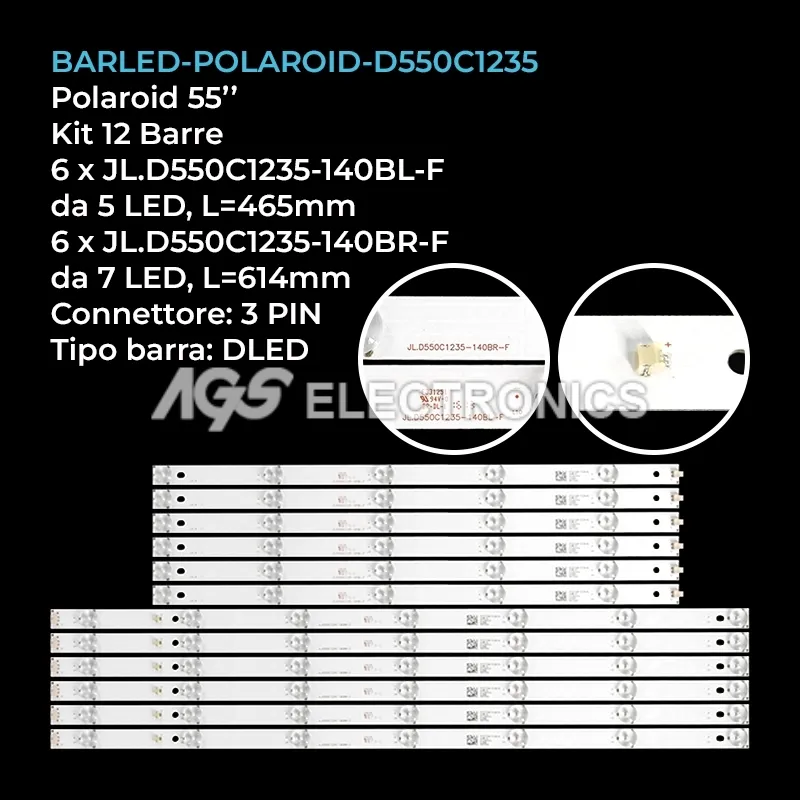 kit 12 barre LED retroilluminazione per Polaroid 55 pollici modello TQL55FHDPR003