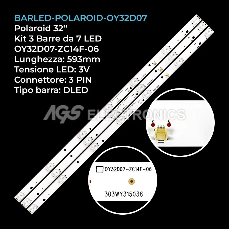 kit 3 barre LED retroilluminazione per Polaroid 32 pollici modello LE32D39