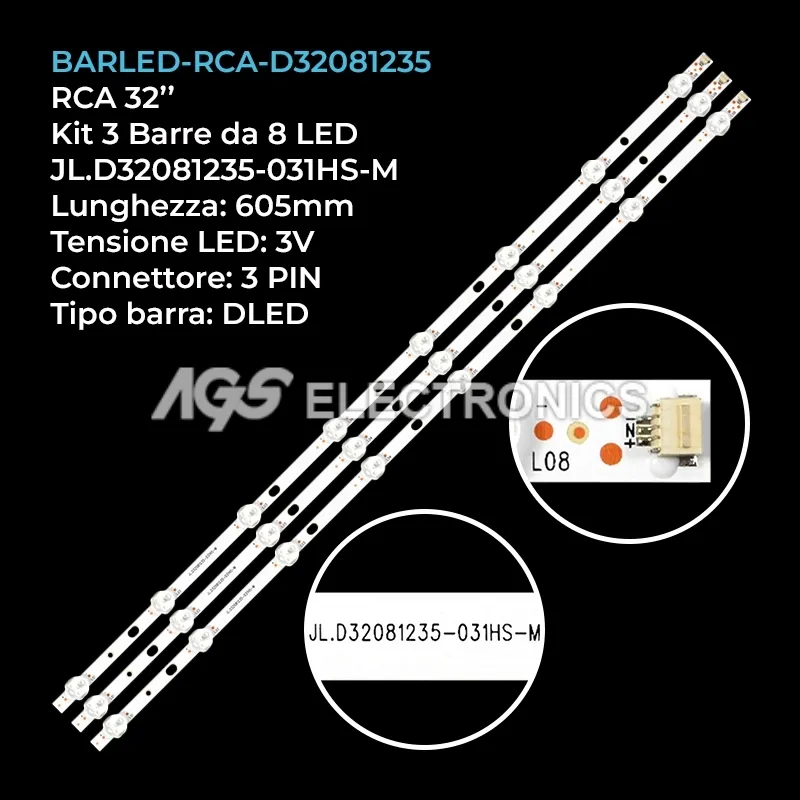 kit 3 barre LED retroilluminazione per Rca 32 pollici modello LED3204