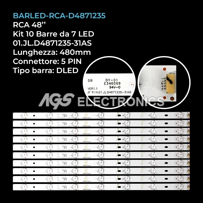 kit 10 barre LED retroilluminazione per Rca 48 pollici modello LED48G45RQ