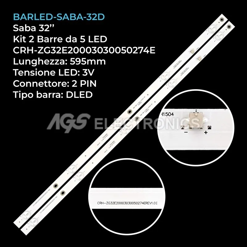 kit 2 barre LED retroilluminazione per Saba 32 pollici modello SA32B40