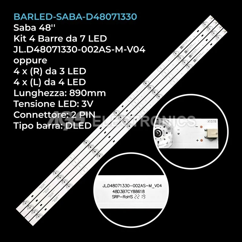 kit 4 barre LED retroilluminazione per Saba 48 pollici modello SA48S50N