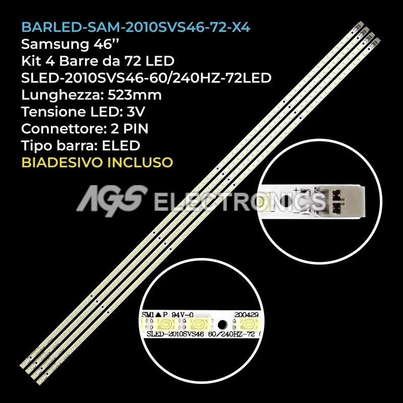 kit 4 barre LED retroilluminazione per Samsung 46 pollici modello UE46C6820US