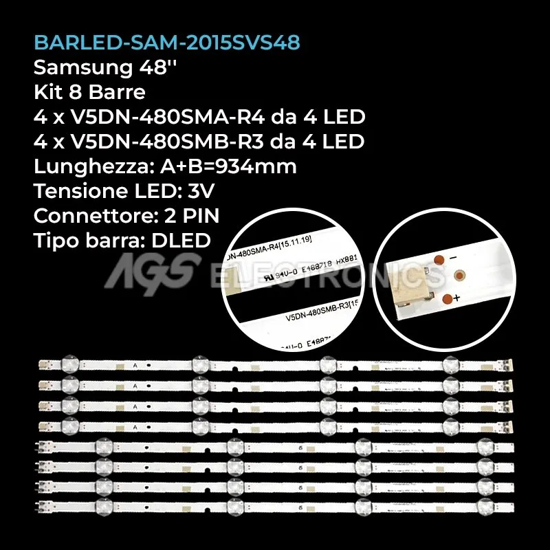 kit 8 barre LED retroilluminazione per Samsung 48 pollici modello UA48J5000ARSGA