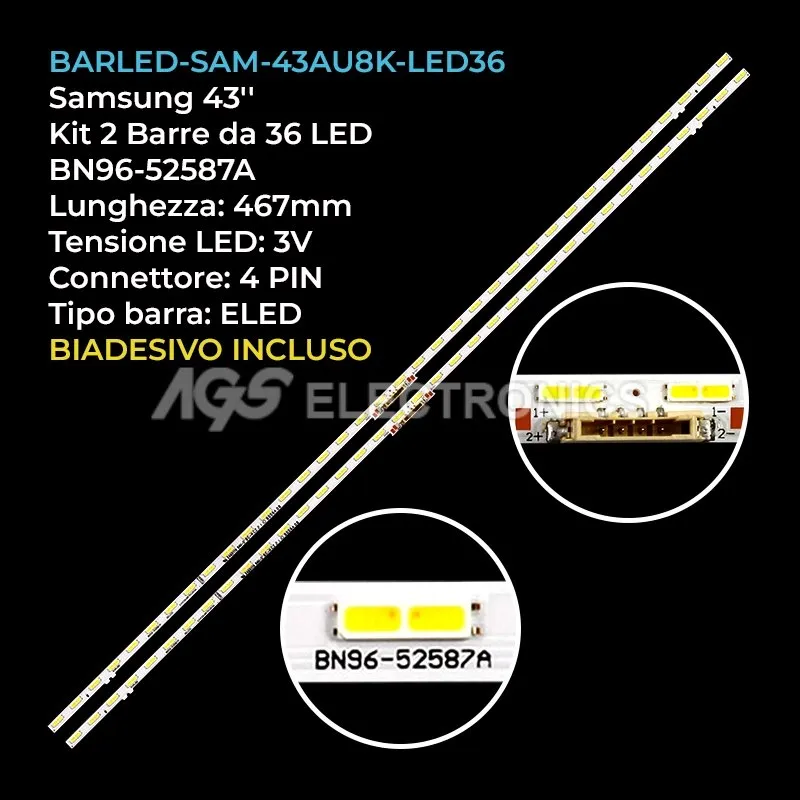 kit 2 barre LED retroilluminazione per Samsung 43 pollici modello LS43AM700UNXZA