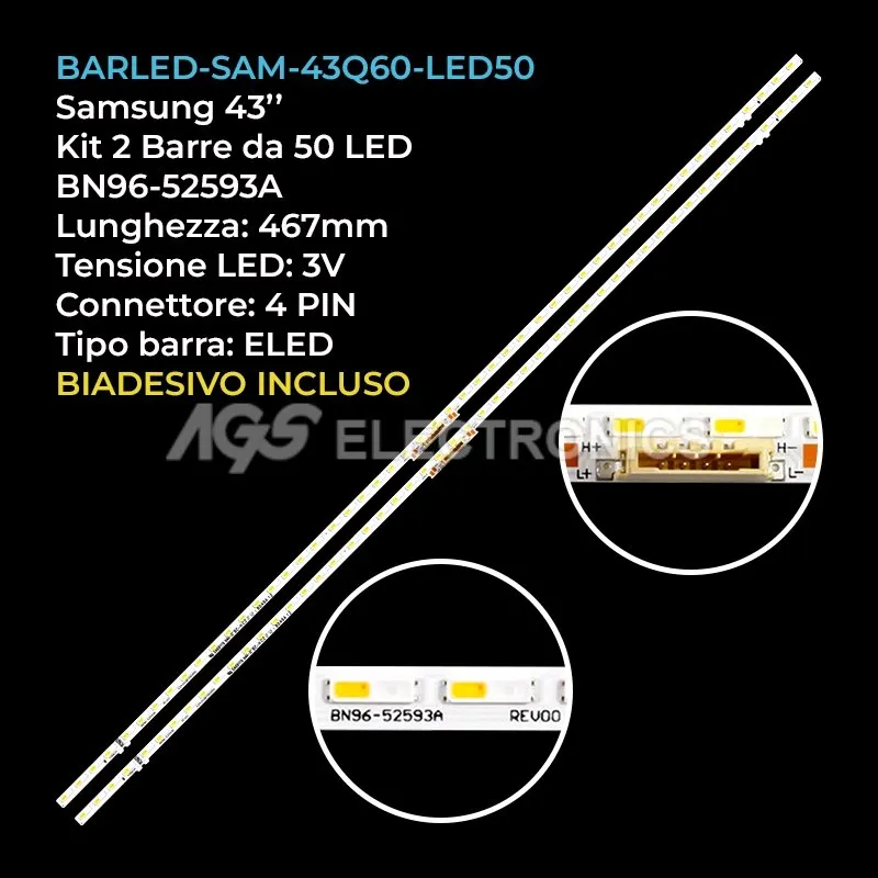 kit 2 barre LED retroilluminazione per Samsung 43 pollici modello QE43Q60AAT