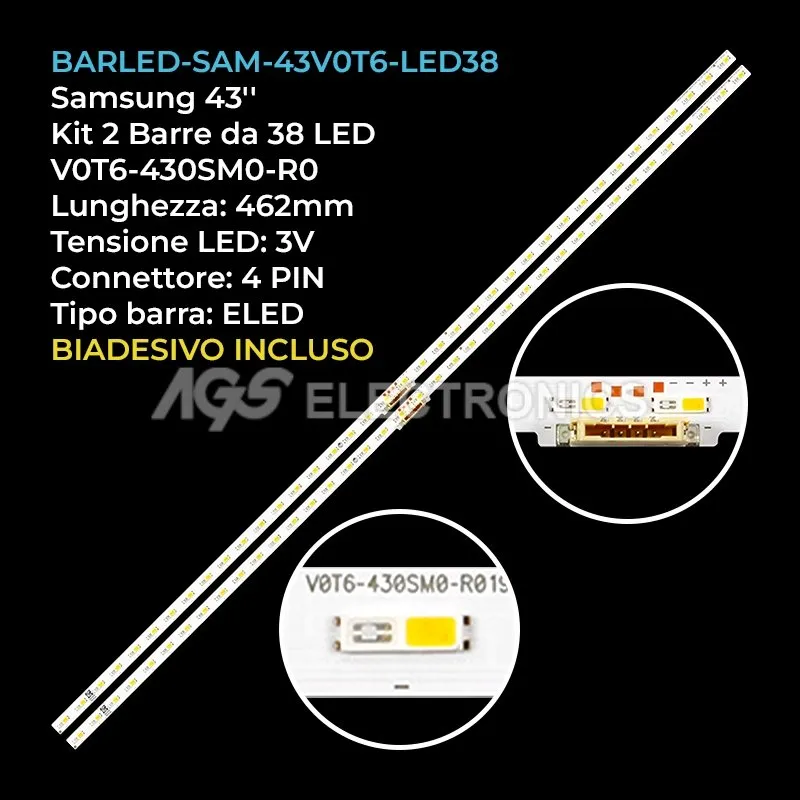 kit 2 barre LED retroilluminazione per Samsung 43 pollici pannello CYRT043FGHV1H