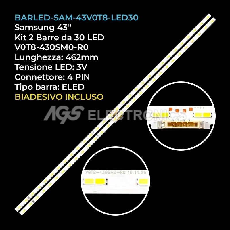 kit 2 barre LED retroilluminazione per Samsung 43 pollici modello UE43TU8512