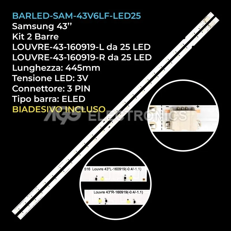 kit 2 barre LED retroilluminazione per Samsung 43 pollici modello UN43K5300AGXUG