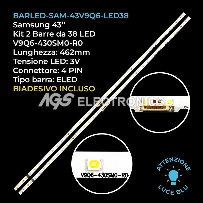 kit 2 barre LED retroilluminazione per Samsung 43 pollici modello QE43LS01BAUXXU