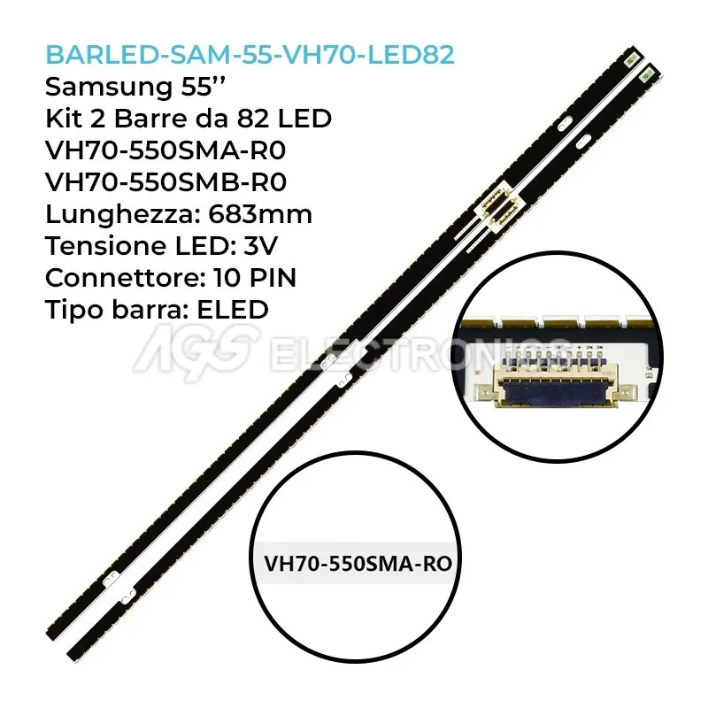 kit 2 barre LED retroilluminazione per Samsung 55 pollici modello UE55H7000ATXMS