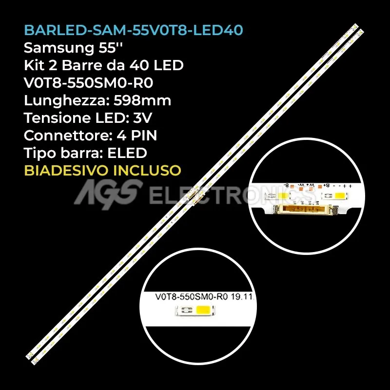 kit 2 barre LED retroilluminazione per Samsung 55 pollici modello UE55TU8500UXZT