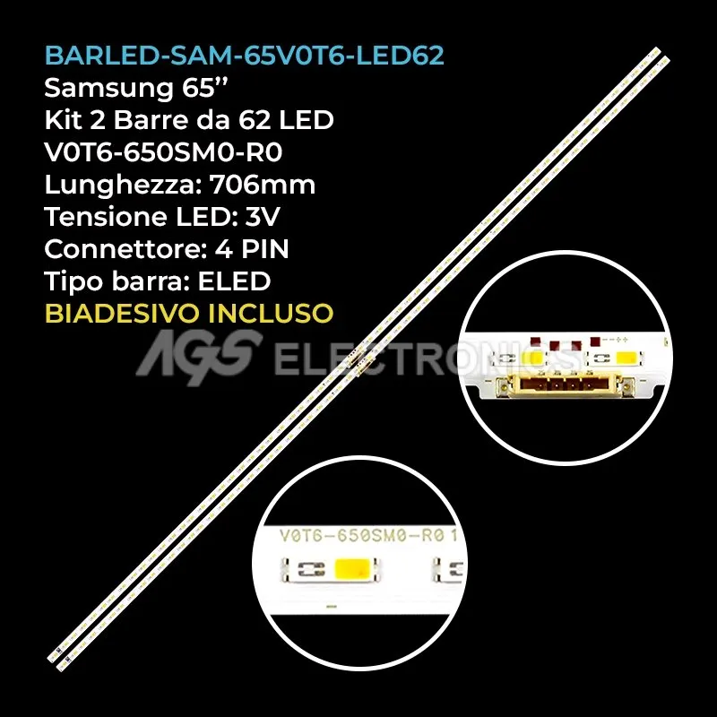 kit 2 barre LED retroilluminazione per Samsung 65 pollici modello CYRT065HGHV1V