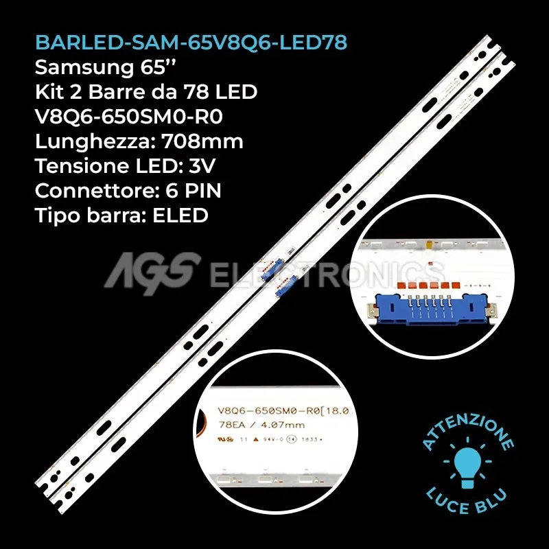 kit 2 barre LED retroilluminazione per Samsung 65 pollici modello QN65Q6