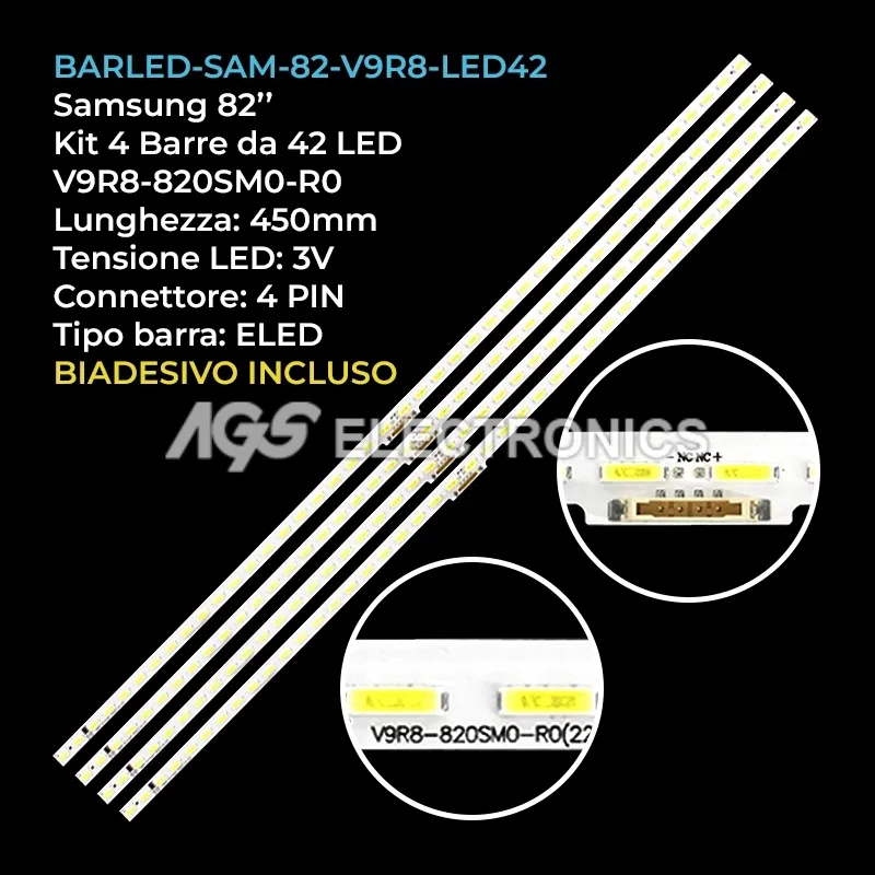 kit 4 barre LED retroilluminazione per Samsung 82 pollici modello UE82RU8000UXZT