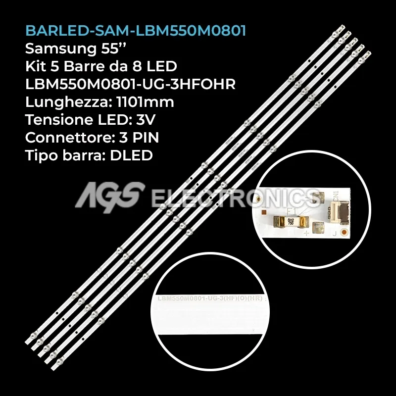 kit 5 barre LED retroilluminazione per Samsung 55 pollici modello UE55AU7025K
