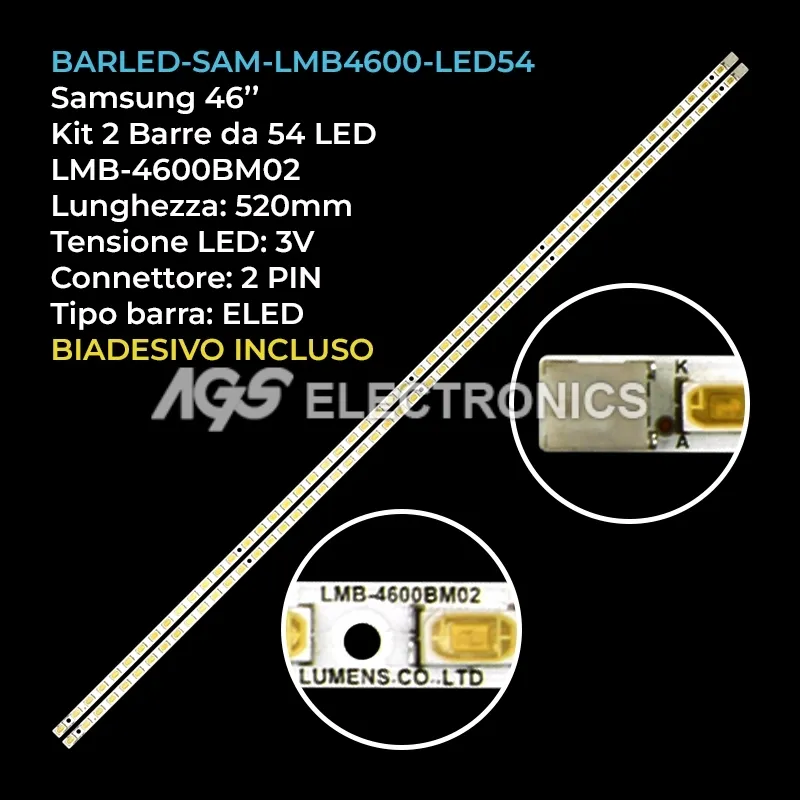kit 2 barre LED retroilluminazione per Samsung 46 pollici modello UE46B7020WWXXU