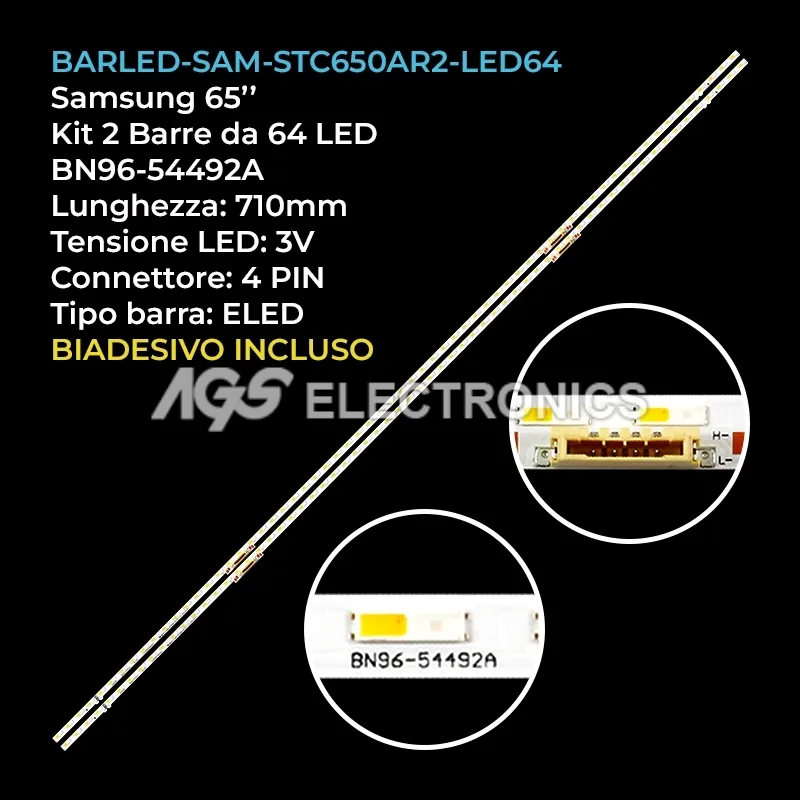 kit 2 barre LED retroilluminazione per Samsung 65 pollici modello QE65Q60BAUXUA