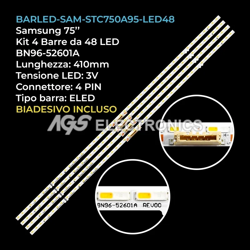 kit 4 barre LED retroilluminazione per Samsung 75 pollici modello QE75LS03AAUXSQ