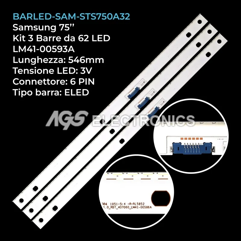 kit 3 barre LED retroilluminazione per Samsung 75 pollici modello UE75NU8000TXTK