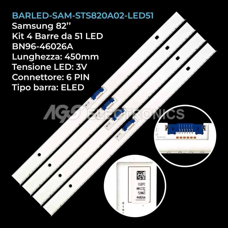 kit 4 barre LED retroilluminazione per Samsung 82 pollici modello LH82QENELGCEN