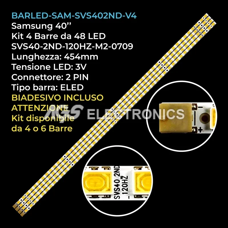 kit 4 barre LED retroilluminazione per Samsung 40 pollici modello UE40B7020