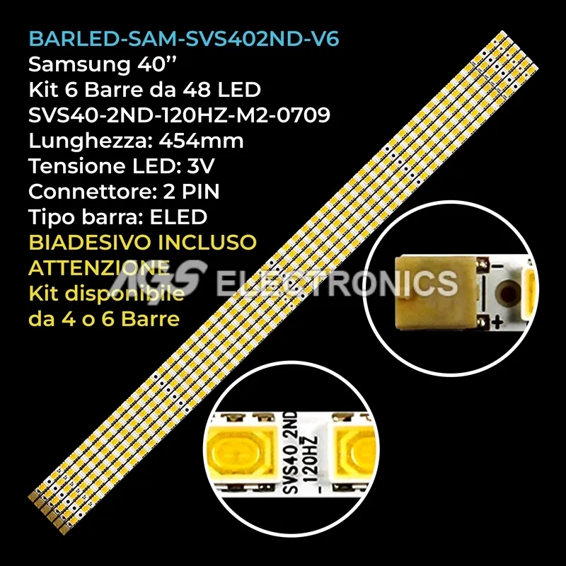 kit 6 barre LED retroilluminazione per Samsung 40 pollici modello UE40B6000VWXXC