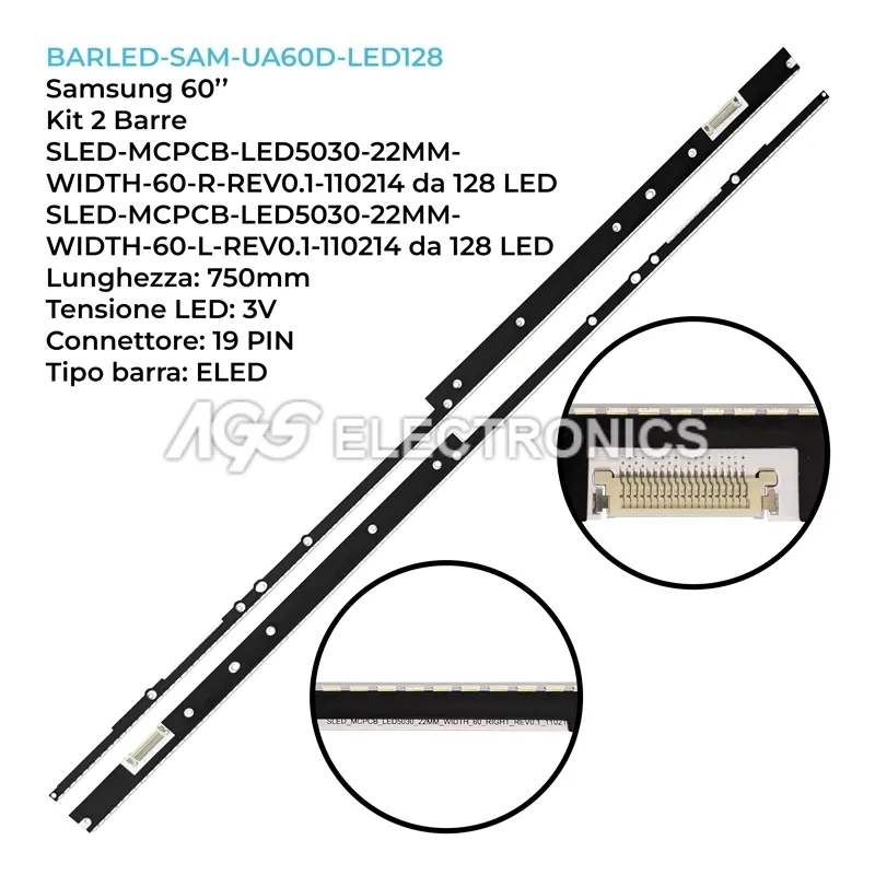 kit 2 barre LED retroilluminazione per Samsung 60 pollici modello UE60D8000