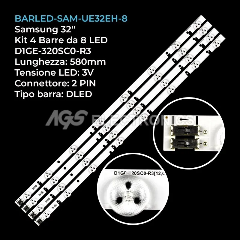 kit 4 barre LED retroilluminazione per Samsung 32 pollici pannello LTJ320AP03V