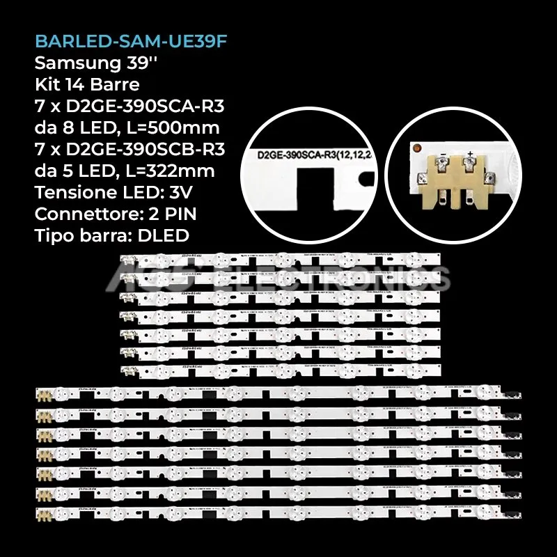 kit 14 barre LED retroilluminazione per Samsung 39 pollici modello UE39F6400ASXUA
