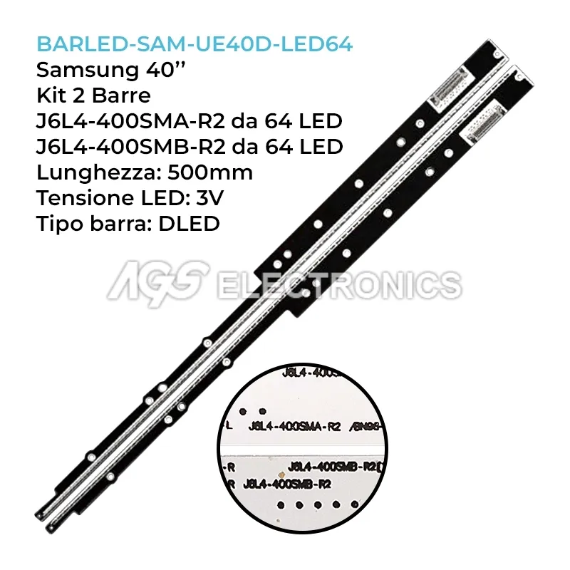 kit 2 barre LED retroilluminazione per Samsung 40 pollici modello UE40D8000YS