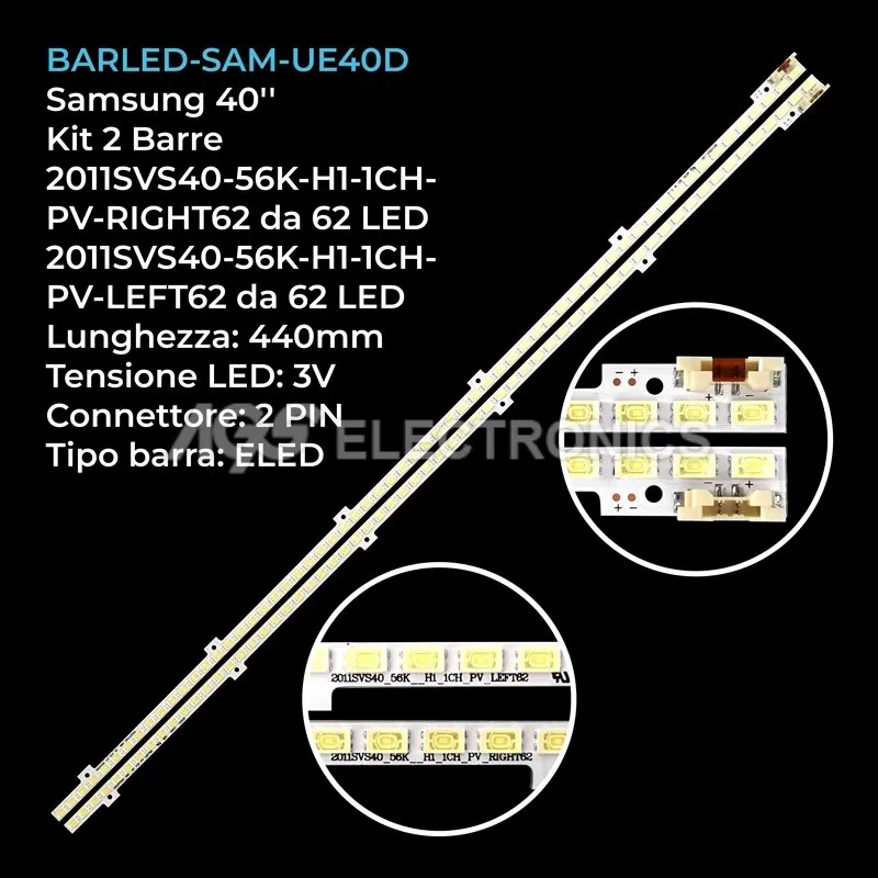 kit 2 barre LED retroilluminazione per Samsung 40 pollici modello LH40MEPLGCZB