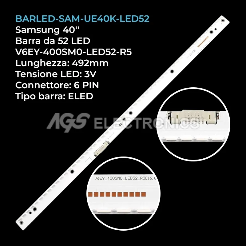 kit 1 barre LED retroilluminazione per Samsung 40 pollici modello UN40K6500AGXZS