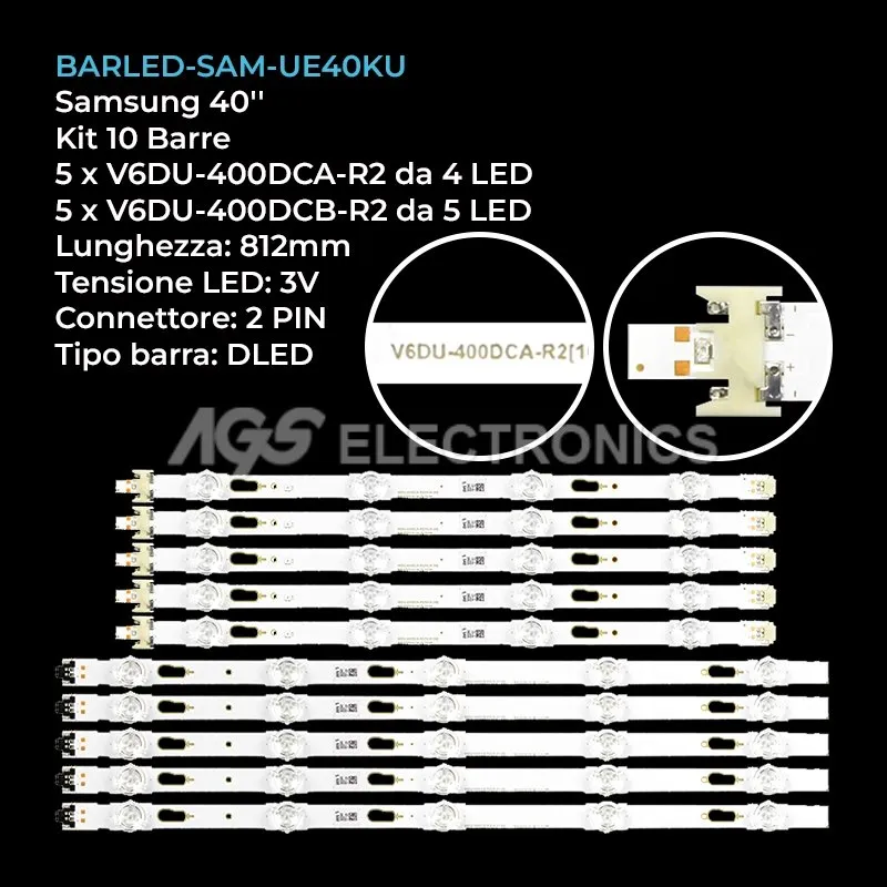 kit 10 barre LED retroilluminazione per Samsung 40 pollici modello UE40MU7000UXSQ