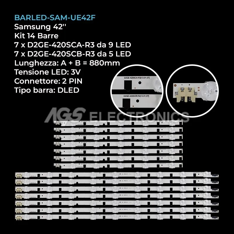 kit 14 barre LED retroilluminazione per Samsung 42 pollici modello UE42F5000AWXXH