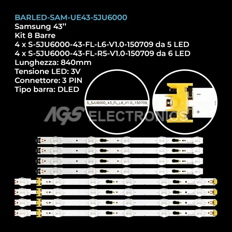 kit 8 barre LED retroilluminazione per Samsung 43 pollici modello UN43JU6400