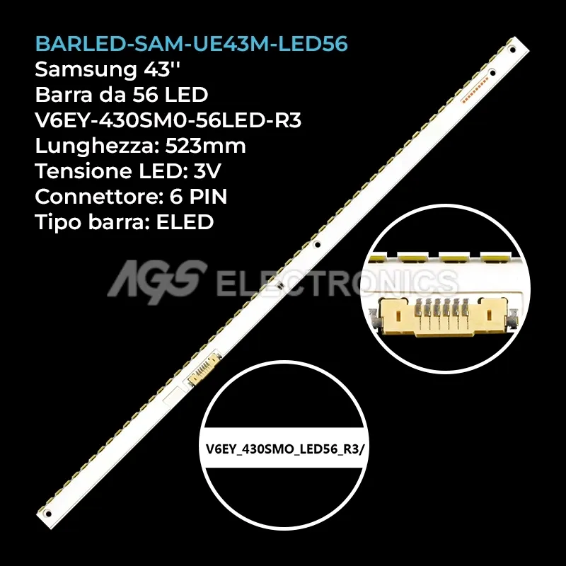 kit 1 barre LED retroilluminazione per Samsung 43 pollici modello UN43K6500AGXZD